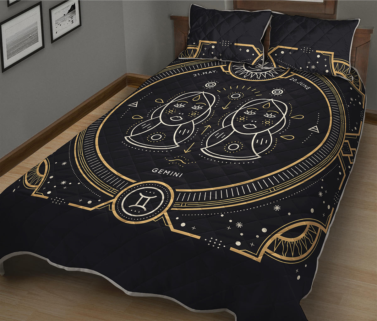 Vintage Gemini Zodiac Sign Print Quilt Bed Set