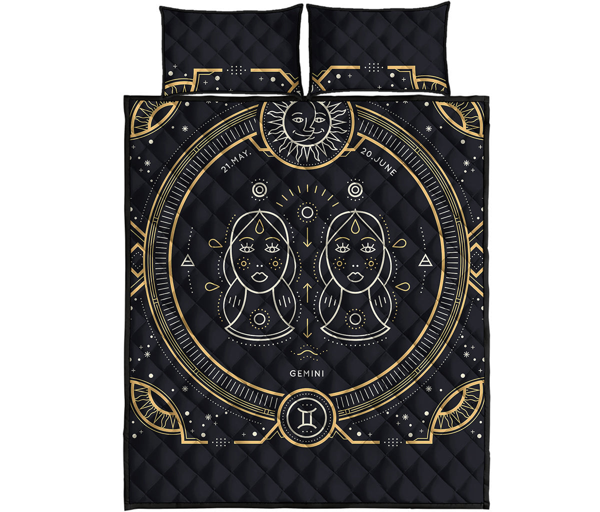 Vintage Gemini Zodiac Sign Print Quilt Bed Set