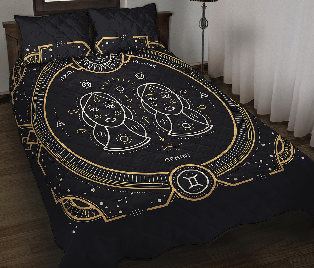 Vintage Gemini Zodiac Sign Print Quilt Bed Set