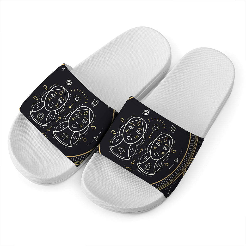 Vintage Gemini Zodiac Sign Print White Slide Sandals