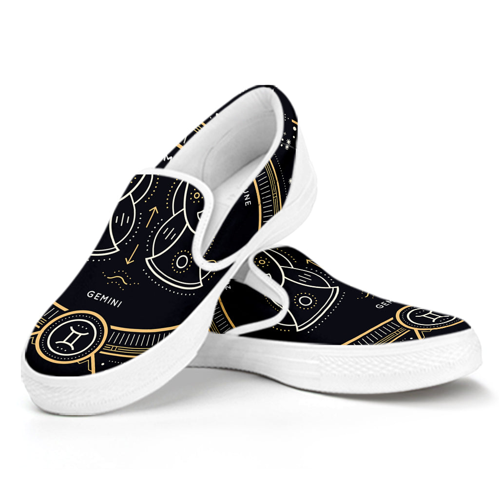 Vintage Gemini Zodiac Sign Print White Slip On Shoes