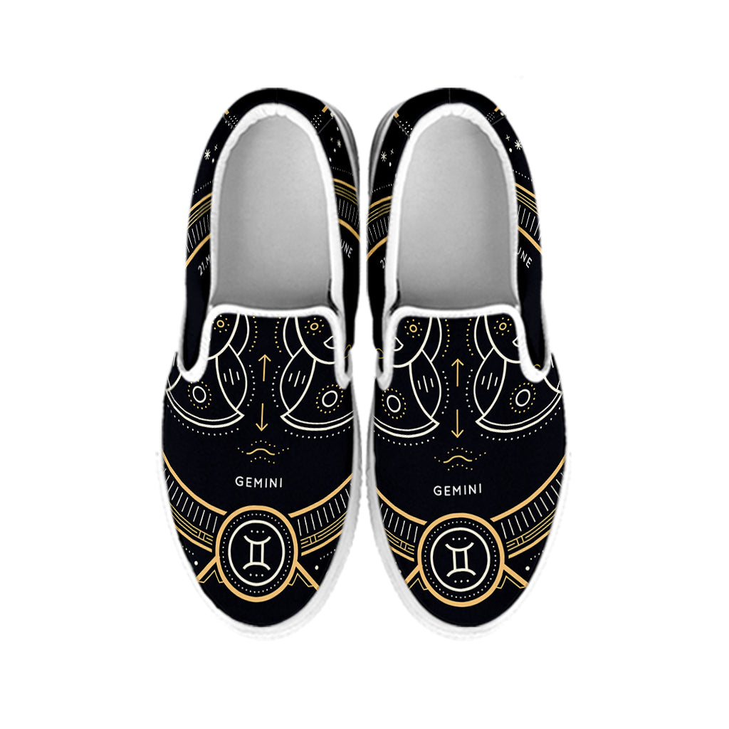 Vintage Gemini Zodiac Sign Print White Slip On Shoes