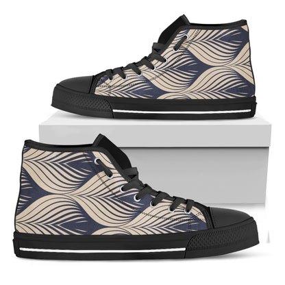 Vintage Geometric Leaf Pattern Print Black High Top Shoes