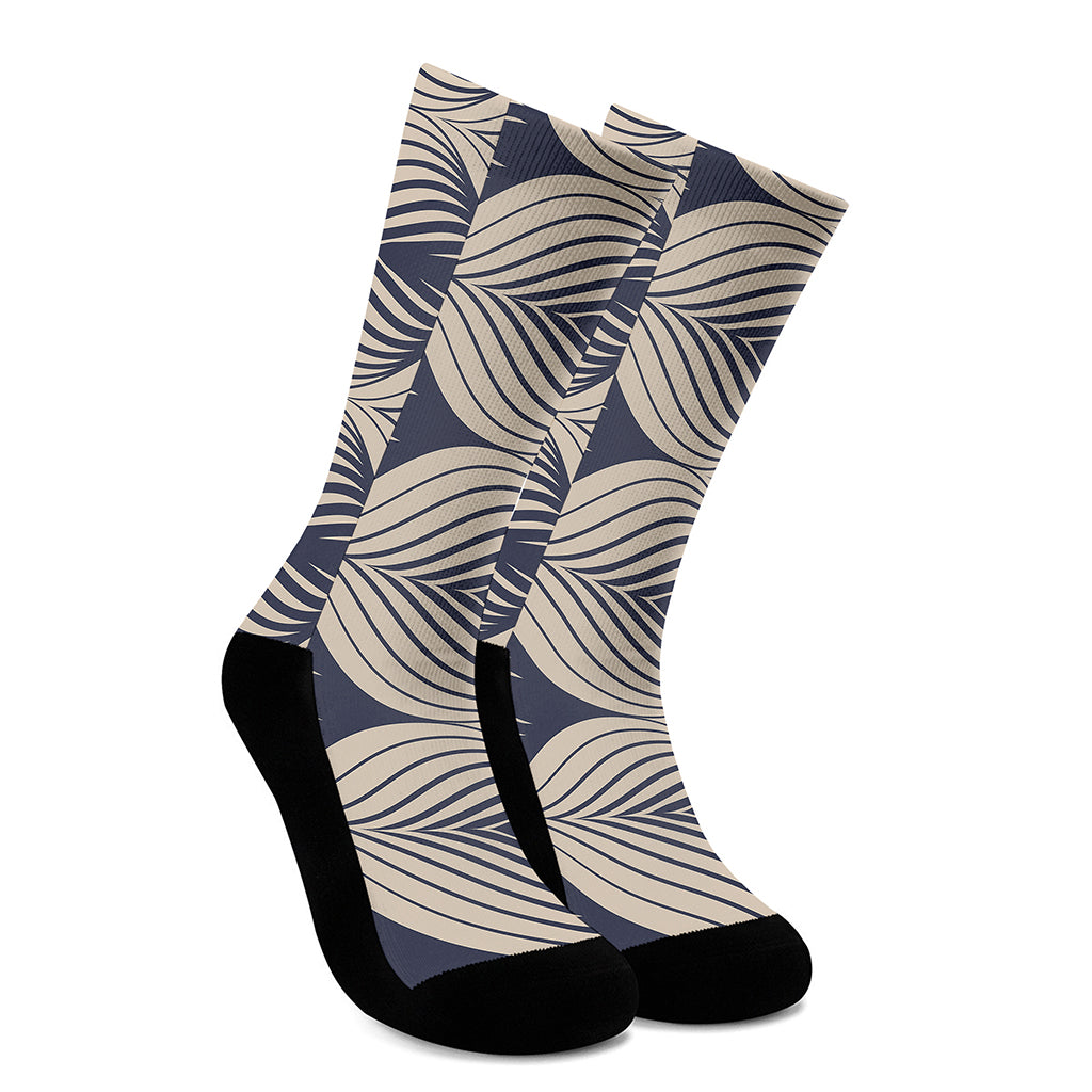 Vintage Geometric Leaf Pattern Print Crew Socks