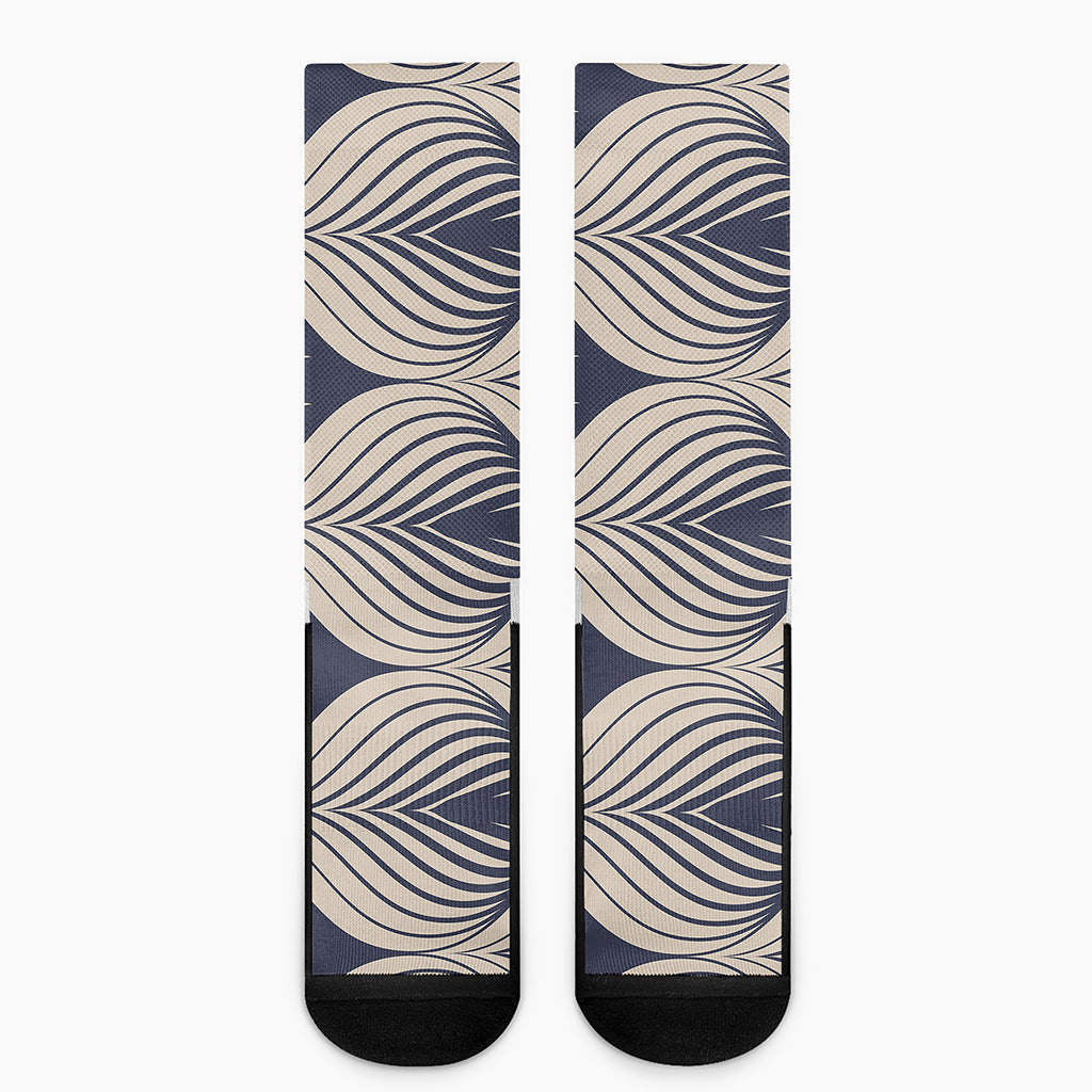 Vintage Geometric Leaf Pattern Print Crew Socks
