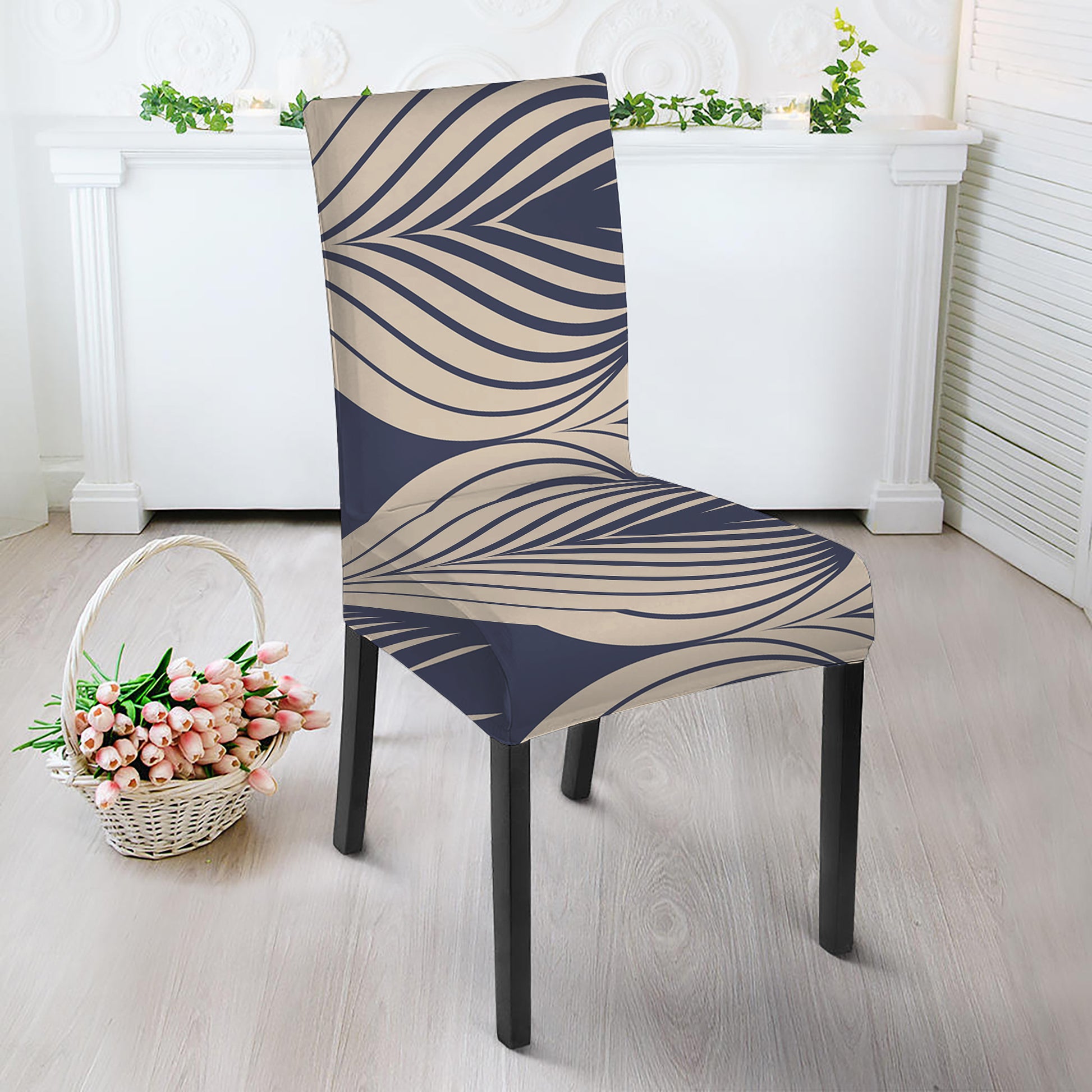 Vintage Geometric Leaf Pattern Print Dining Chair Slipcover