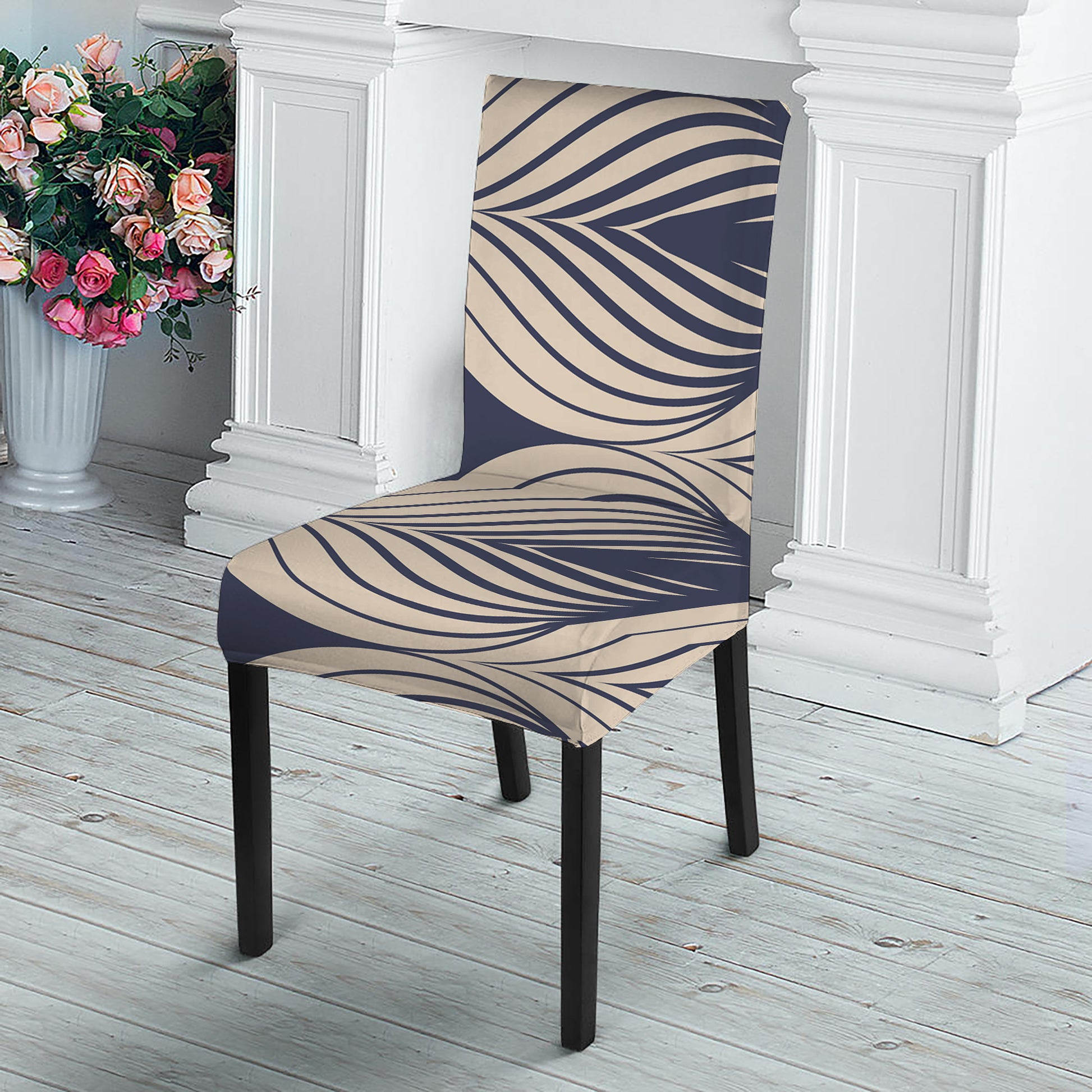 Vintage Geometric Leaf Pattern Print Dining Chair Slipcover