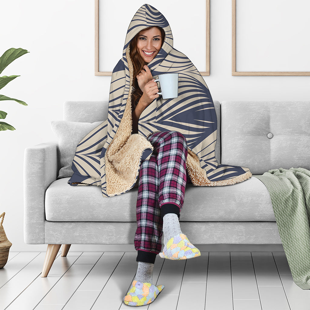 Vintage Geometric Leaf Pattern Print Hooded Blanket
