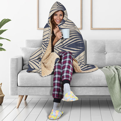 Vintage Geometric Leaf Pattern Print Hooded Blanket