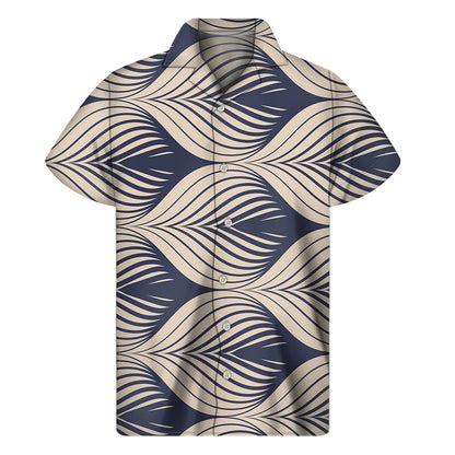Vintage Geometric Leaf Pattern Print Men's Short Sleeve Shirt