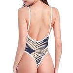 Vintage Geometric Leaf Pattern Print One Piece High Cut Swimsuit