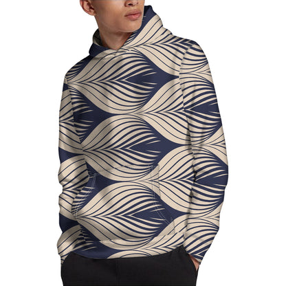 Vintage Geometric Leaf Pattern Print Pullover Hoodie