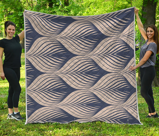 Vintage Geometric Leaf Pattern Print Quilt