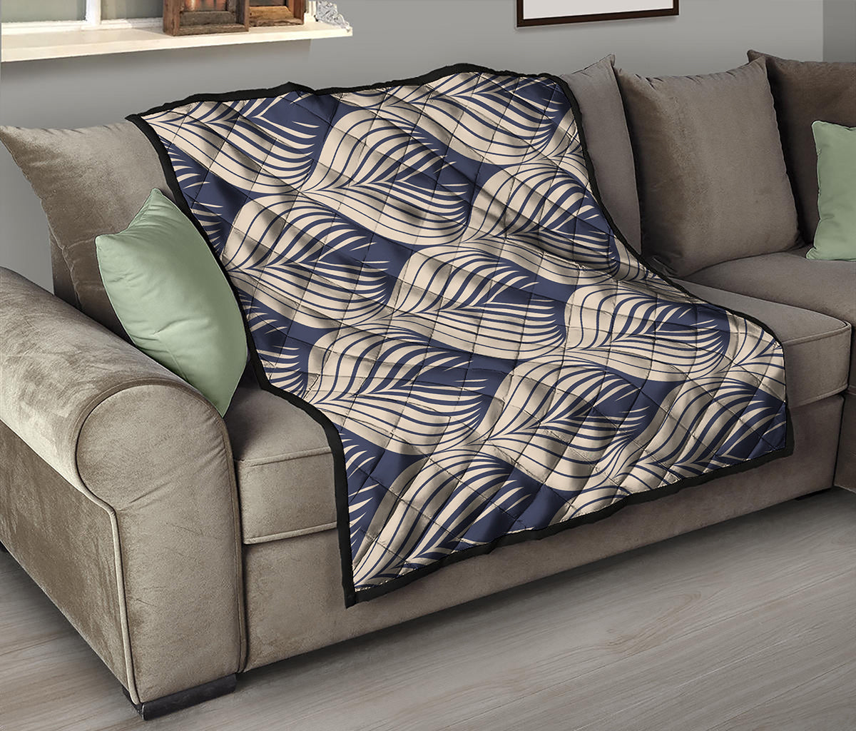 Vintage Geometric Leaf Pattern Print Quilt