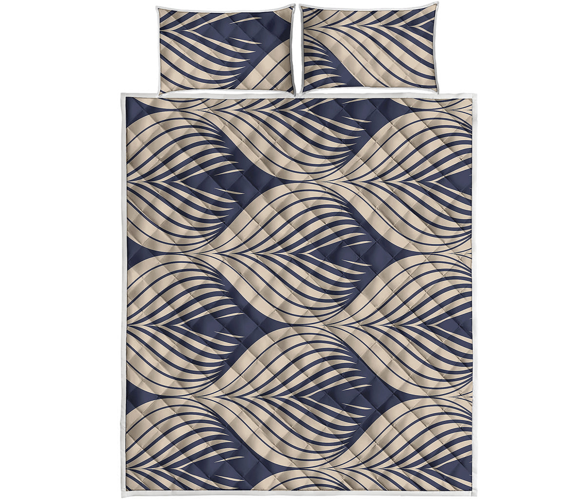 Vintage Geometric Leaf Pattern Print Quilt Bed Set