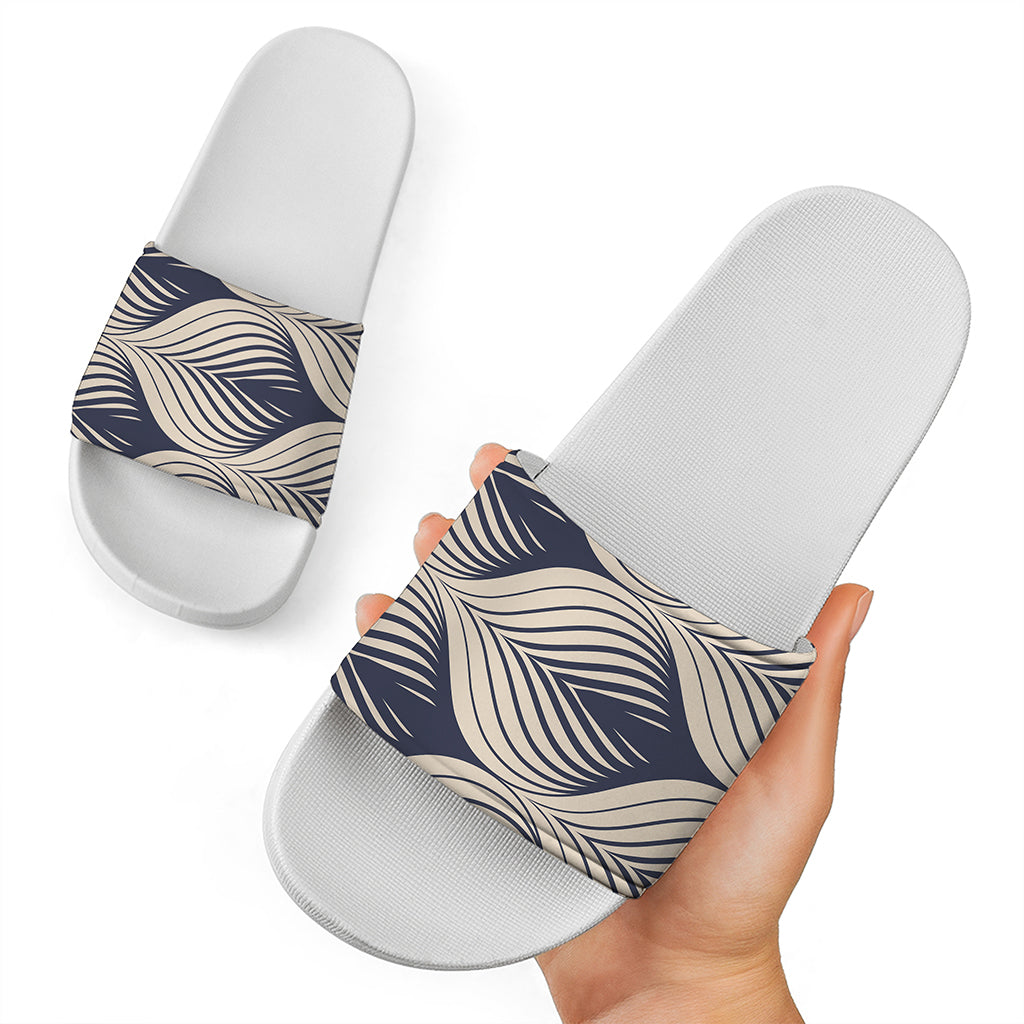 Vintage Geometric Leaf Pattern Print White Slide Sandals
