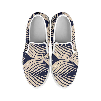 Vintage Geometric Leaf Pattern Print White Slip On Shoes