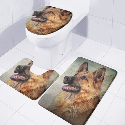 Vintage German Shepherd Portrait Print 3 Piece Bath Mat Set