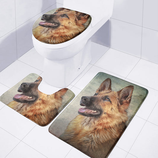 Vintage German Shepherd Portrait Print 3 Piece Bath Mat Set