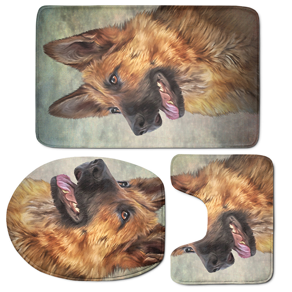 Vintage German Shepherd Portrait Print 3 Piece Bath Mat Set