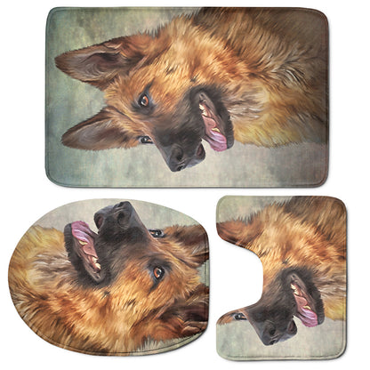 Vintage German Shepherd Portrait Print 3 Piece Bath Mat Set