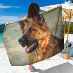 Vintage German Shepherd Portrait Print Beach Sarong Wrap
