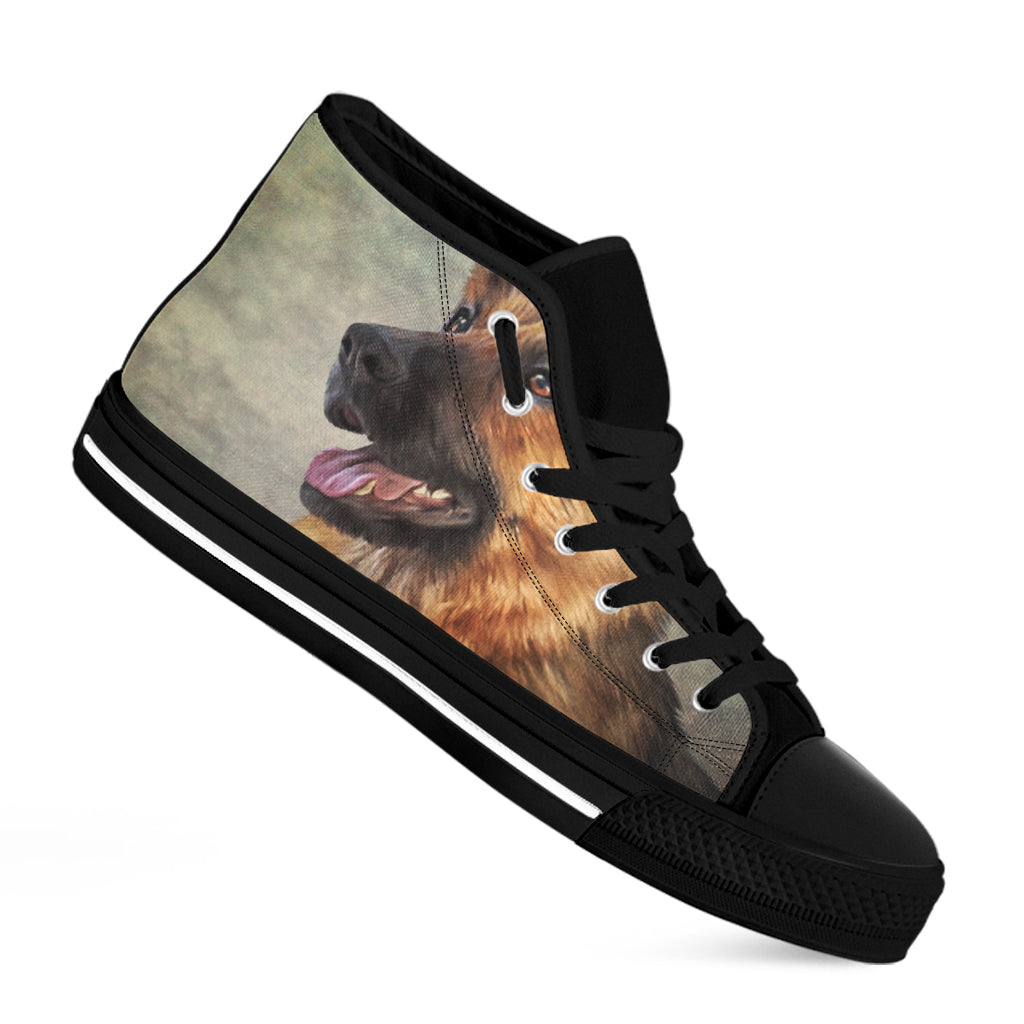 Vintage German Shepherd Portrait Print Black High Top Shoes