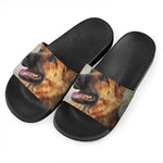Vintage German Shepherd Portrait Print Black Slide Sandals
