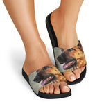 Vintage German Shepherd Portrait Print Black Slide Sandals