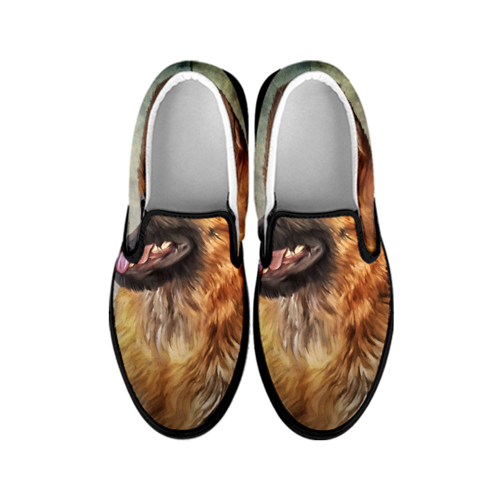 Vintage German Shepherd Portrait Print Black Slip On Shoes