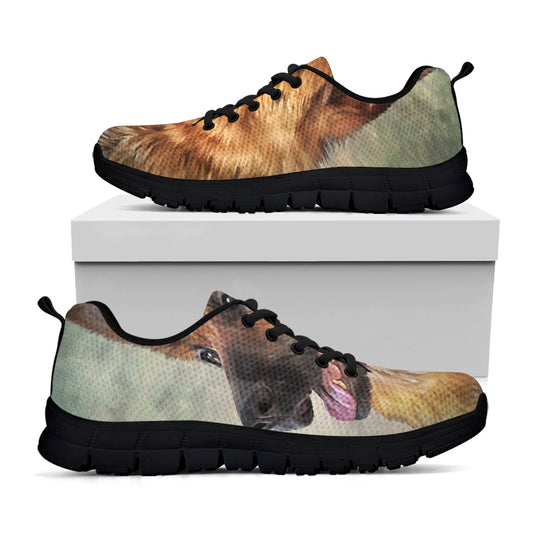 Vintage German Shepherd Portrait Print Black Sneakers