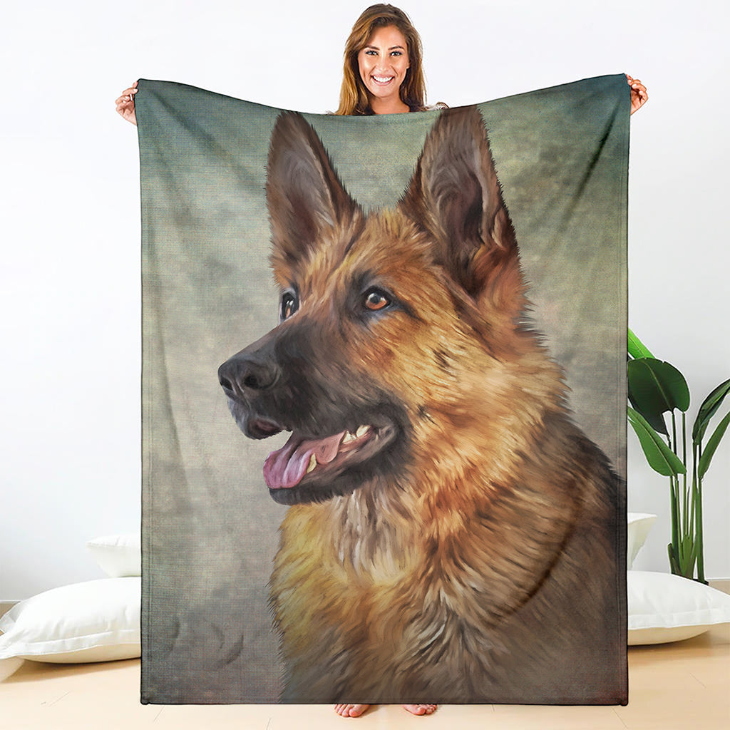 Vintage German Shepherd Portrait Print Blanket