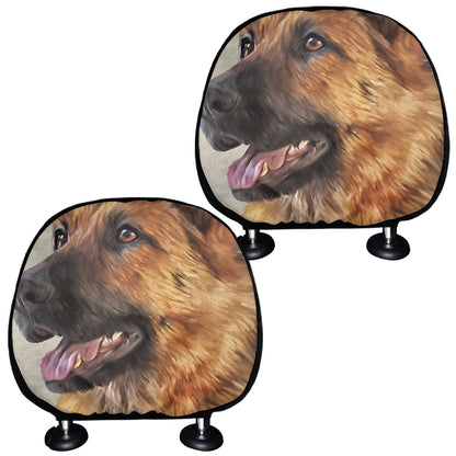 Vintage German Shepherd Portrait Print Car Headrest Covers