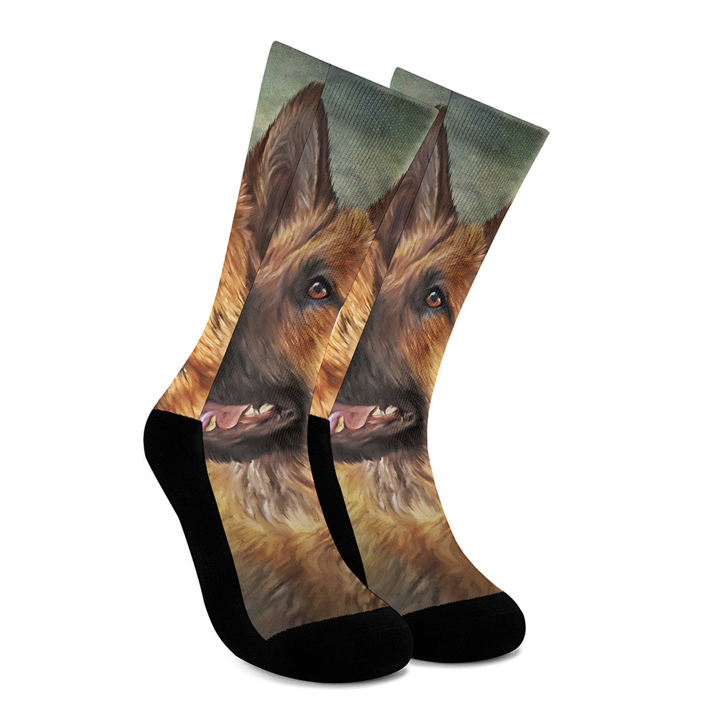 Vintage German Shepherd Portrait Print Crew Socks