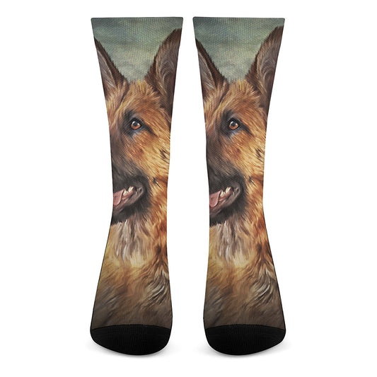 Vintage German Shepherd Portrait Print Crew Socks
