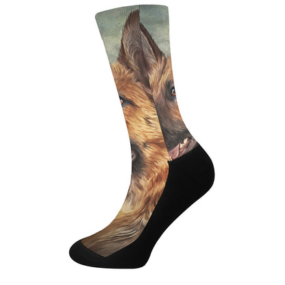 Vintage German Shepherd Portrait Print Crew Socks