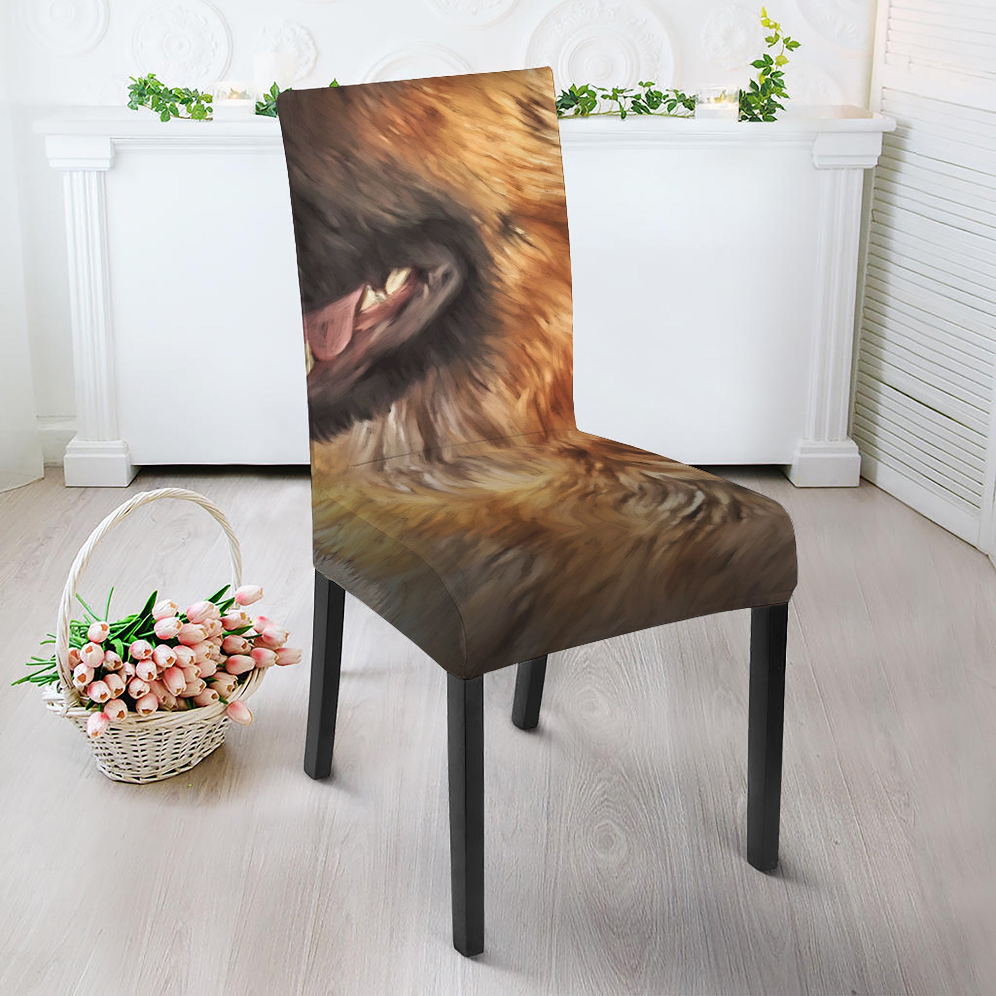 Vintage German Shepherd Portrait Print Dining Chair Slipcover