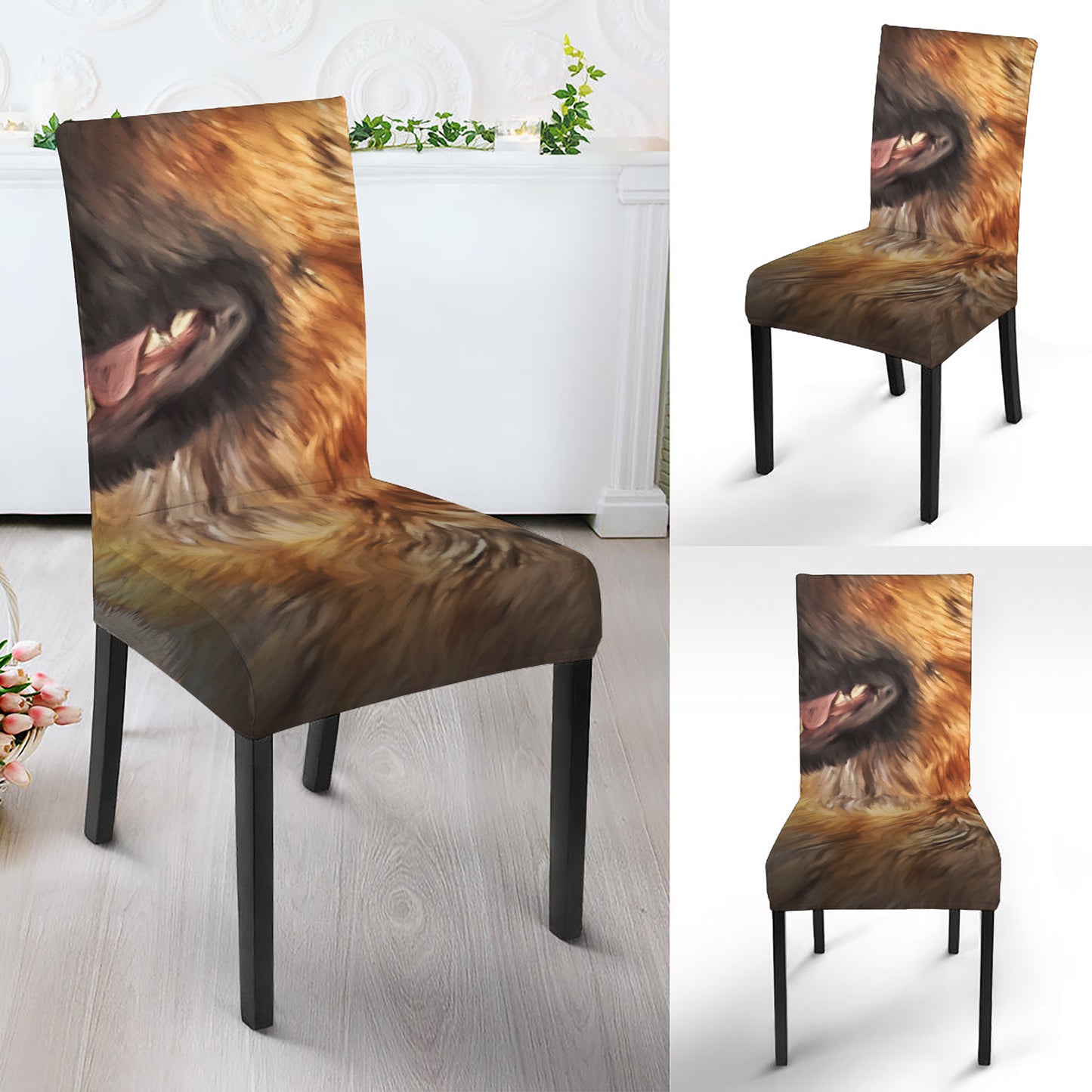 Vintage German Shepherd Portrait Print Dining Chair Slipcover