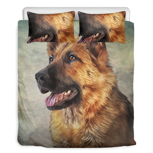 Vintage German Shepherd Portrait Print Duvet Cover Bedding Set