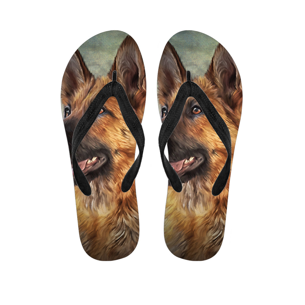 Vintage German Shepherd Portrait Print Flip Flops