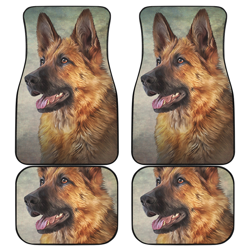 Vintage German Shepherd Portrait Print Front and Back Car Floor Mats