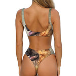 Vintage German Shepherd Portrait Print Front Bow Tie Bikini