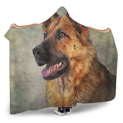 Vintage German Shepherd Portrait Print Hooded Blanket