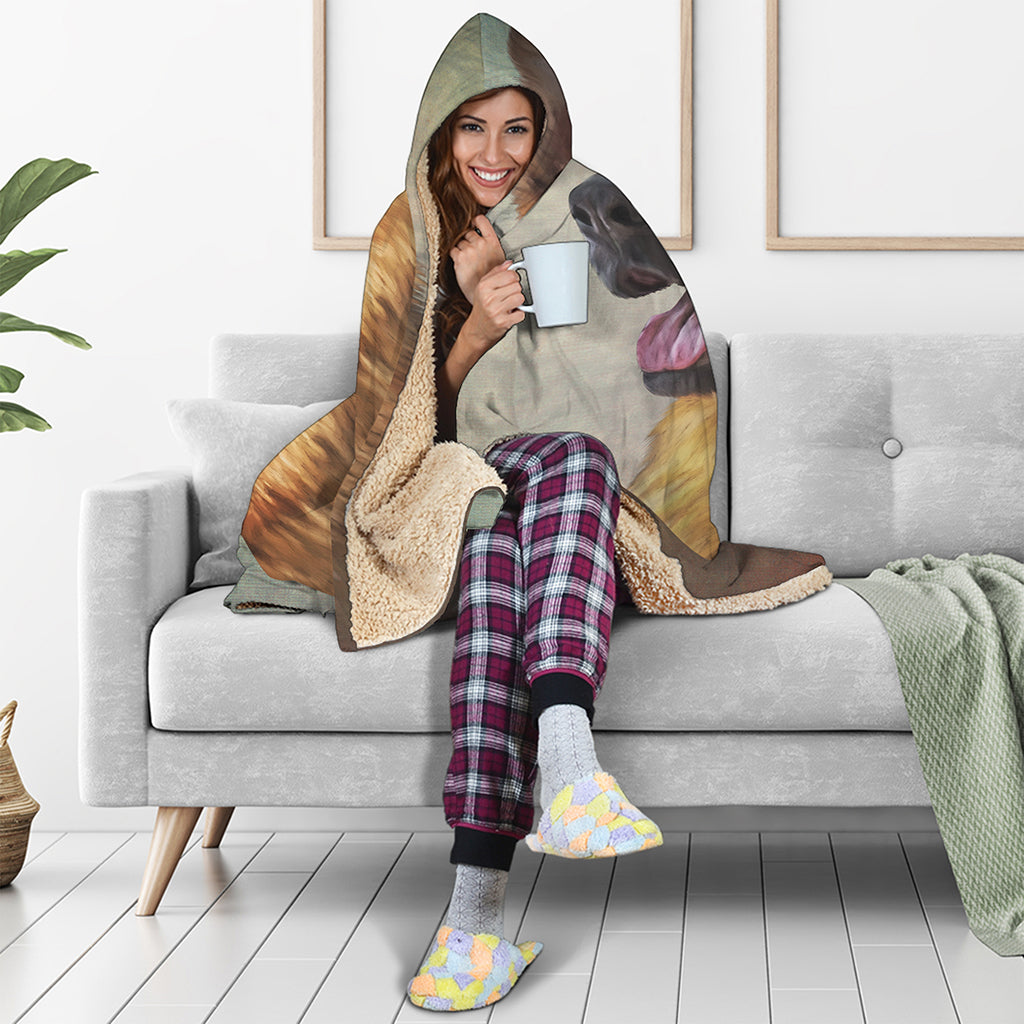 Vintage German Shepherd Portrait Print Hooded Blanket
