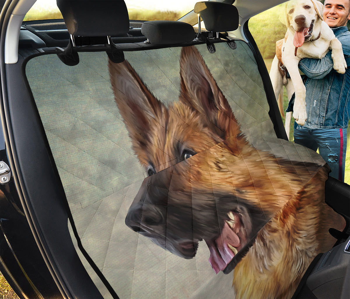 Vintage German Shepherd Portrait Print Pet Car Back Seat Cover