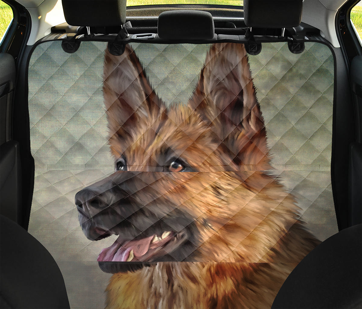 Vintage German Shepherd Portrait Print Pet Car Back Seat Cover