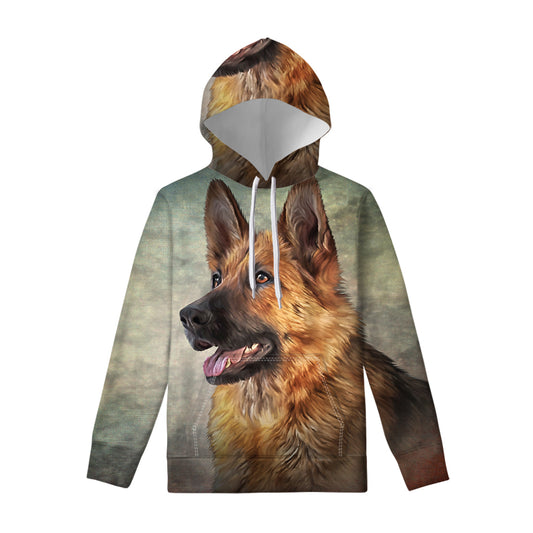 Vintage German Shepherd Portrait Print Pullover Hoodie