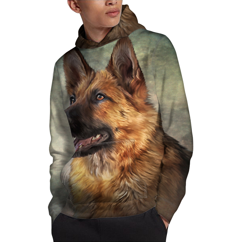 Vintage German Shepherd Portrait Print Pullover Hoodie