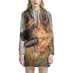 Vintage German Shepherd Portrait Print Pullover Hoodie Dress