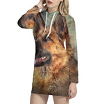 Vintage German Shepherd Portrait Print Pullover Hoodie Dress